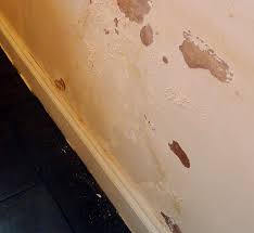 The buckling and peeled paint on this wall is caused by high indoor-humidity.