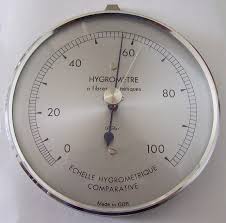 A hygrometer showing humidity approaching 60 percent.