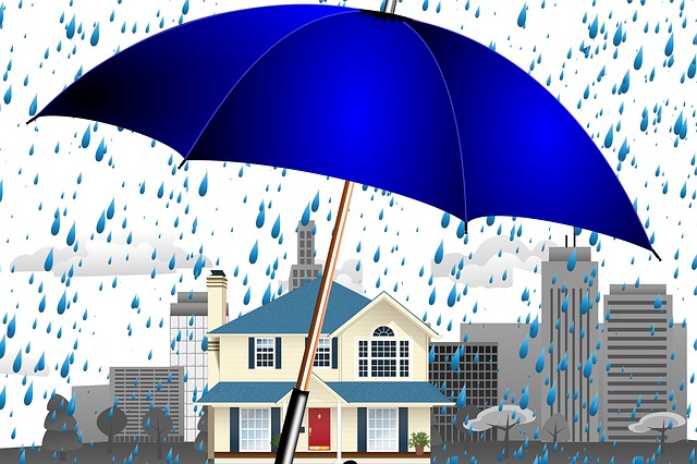 umbrella sheltering a house in rain storm